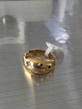 Gold Dome Ring with Multi-Gem Star Accents